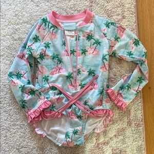 Kids Tropical Print Rashguard Swimsuit